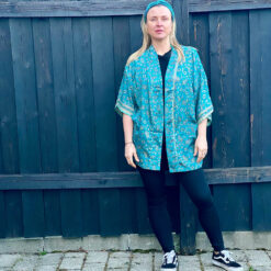 Kort silke kimono blå