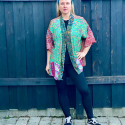 Kort silke kimono multifarve