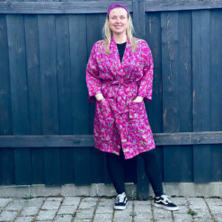 Silke kimono pink med lomme